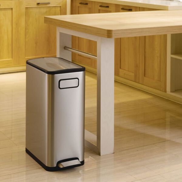 EKO Poubelle &agrave; p&eacute;dale Ecofly 2x20 L Argent&eacute; mat