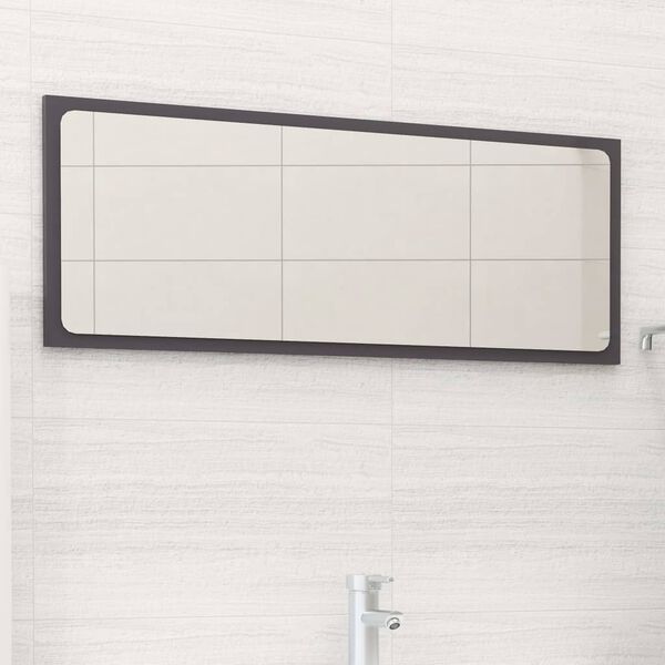 vidaXL Miroir de salle de bain Gris brillant 90x1,5x37 cm Agglom&eacute;r&eacute;