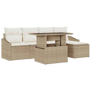 vidaXL Ensemble de canap&eacute; de jardin 6 pc Beige et cr&egrave;me polyrotin