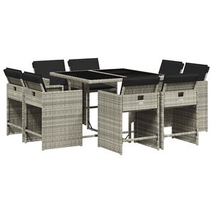 vidaXL Ensemble &agrave; manger de jardin et coussins 9 pcs gris clair rotin