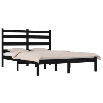 vidaXL Cadre de lit Noir Bois de pin massif 135x190 cm Double