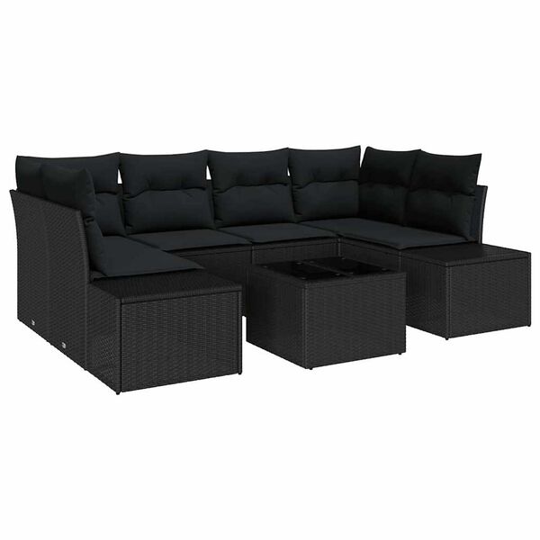 vidaXL Ensemble de canapé de jardin avec coussin 8 pcs Noir polyrotin