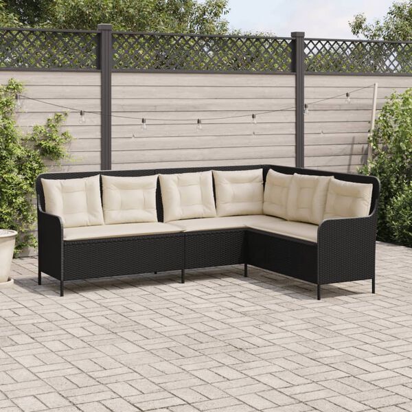 vidaXL Canap&eacute; de jardin et coussins en forme de L noir r&eacute;sine tress&eacute;e