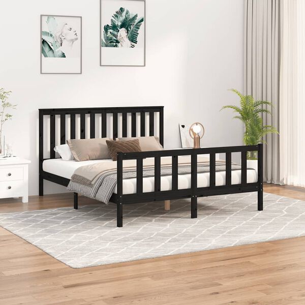 vidaXL Cadre de lit sans matelas noir bois de pin massif