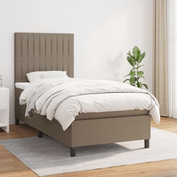 vidaXL Sommier &agrave; lattes de lit avec matelas Taupe 90x190 cm Tissu