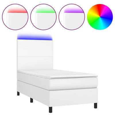 vidaXL Sommier à lattes de lit avec matelas et LED Blanc 100x200 cm