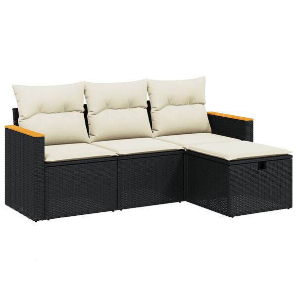 vidaXL Salon de jardin 4 pcs avec coussins noir r&eacute;sine tress&eacute;e