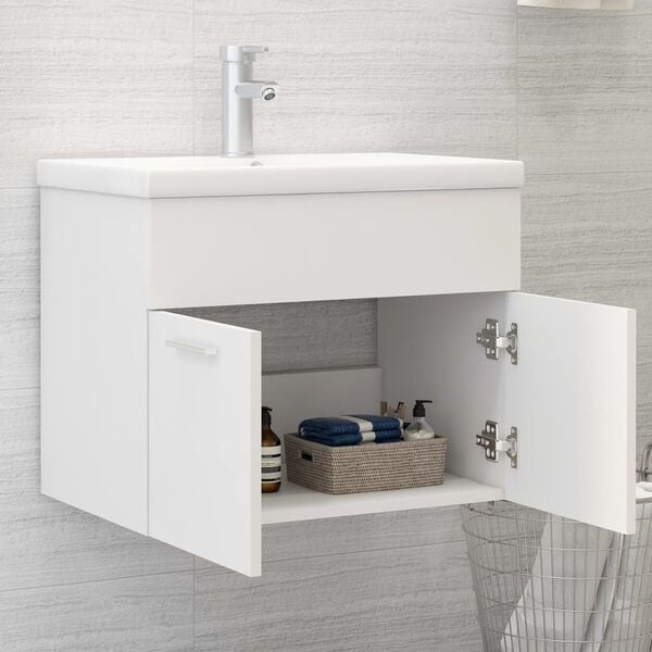vidaXL Armoire d'&eacute;vier avec lavabo int&eacute;gr&eacute; Blanc Agglom&eacute;r&eacute;