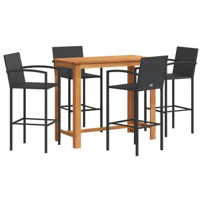 vidaXL Ensemble de bar de jardin 5 pcs noir bois massif acacia rotin