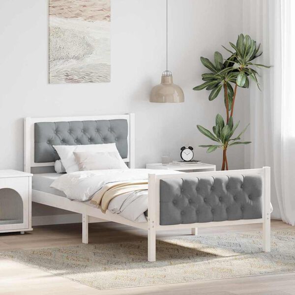 vidaXL Cadre de lit avec t&ecirc;te de lit Gris clair 90 x 200 cm Pin massif