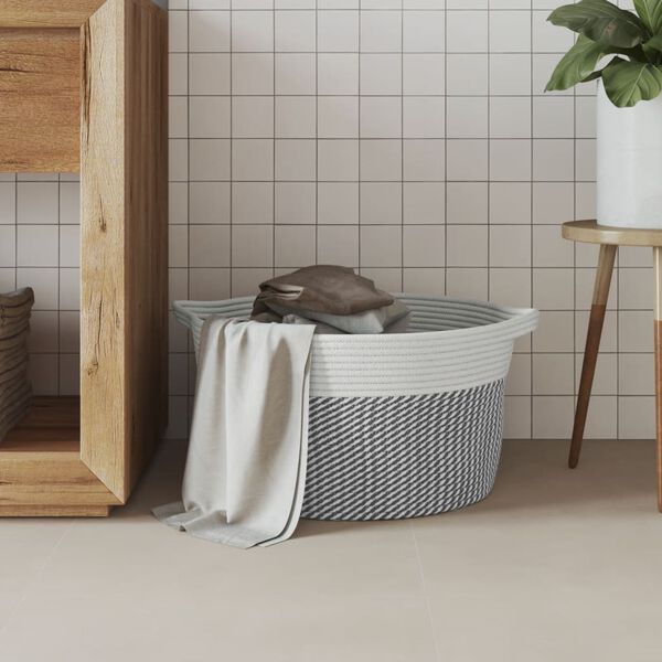 vidaXL Panier de rangement gris et blanc &Oslash;40x25 cm coton