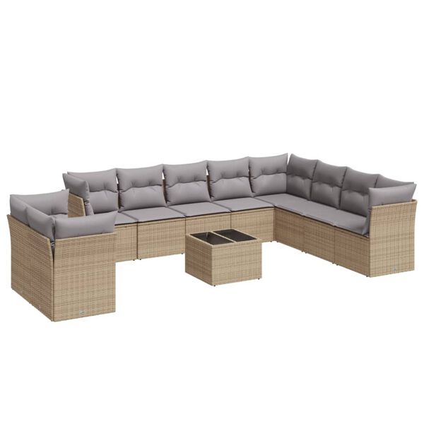 vidaXL Salon de jardin 11 pcs avec coussins beige r&eacute;sine tress&eacute;e
