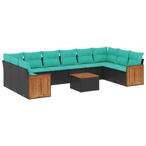 vidaXL Ensemble de canap&eacute; de jardin 11 pcs avec coussins noir r&eacute;sine tress&eacute;e