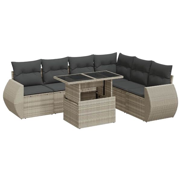 vidaXL Salon de jardin avec coussins 7 pcs gris clair r&eacute;sine tress&eacute;e