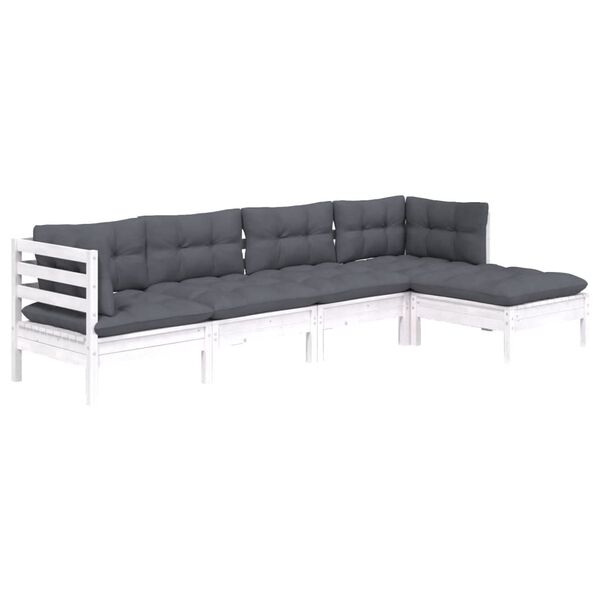 vidaXL Salon de jardin 5 pcs avec coussins blanc bois de pin