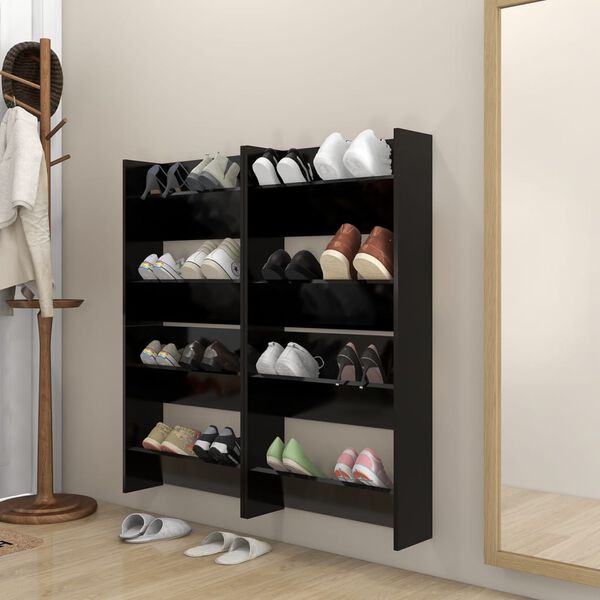 vidaXL Armoires &agrave; chaussures murales 4 pcs noir bois d'ing&eacute;nierie
