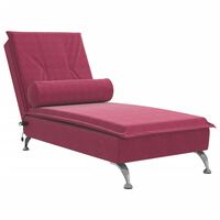 vidaXL Chaise longue de massage avec traversin rouge bordeaux velours