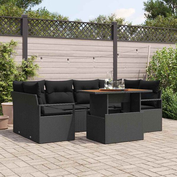 vidaXL Ensemble de canap&eacute; de jardin avec coussin 7 pcs Noir