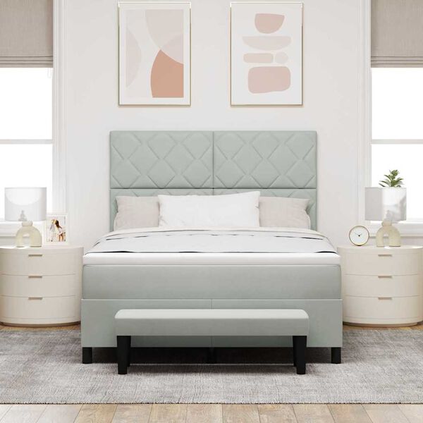 vidaXL Lit &agrave; ressorts avec matelas Gris clair 140 x 190 cm Velours