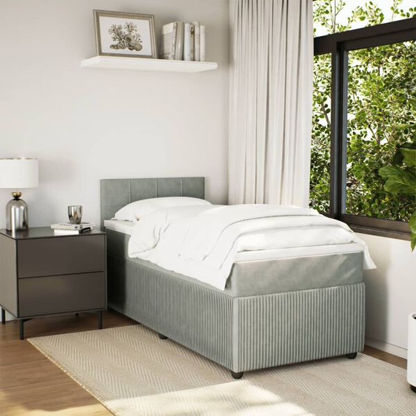 vidaXL Sommier &agrave; lattes de lit et matelas Gris clair 90x190 cm Velours