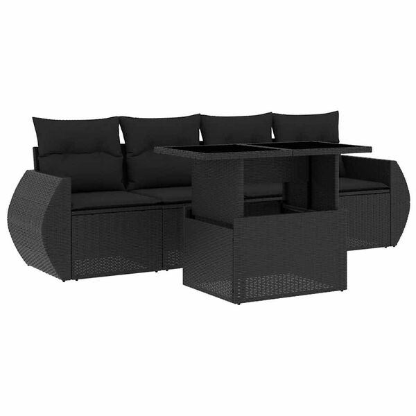 vidaXL Salon de jardin 5 pcs avec coussins noir r&eacute;sine tress&eacute;e