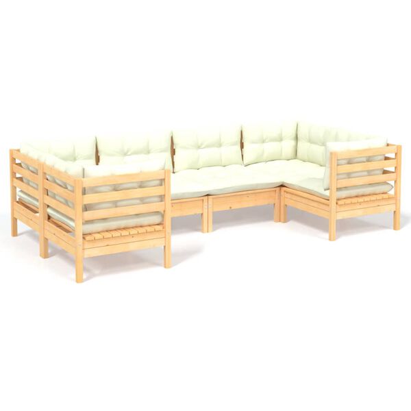 vidaXL Salon de jardin 6 pcs avec coussins cr&egrave;me bois de pin