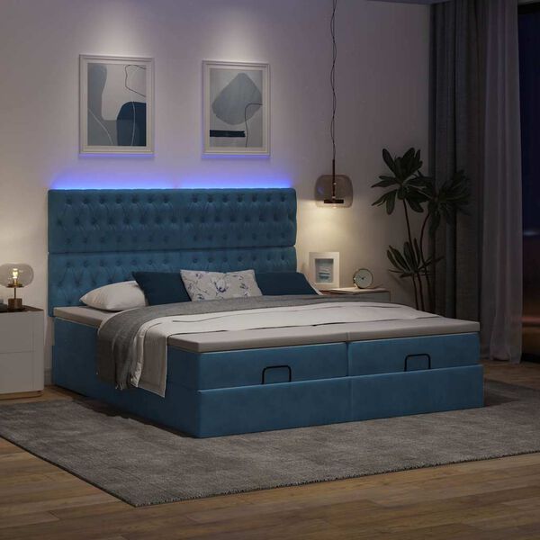 VidaXL Cadre de lit ottoman avec matelas bleu fonc&eacute; 180x200 cm velours