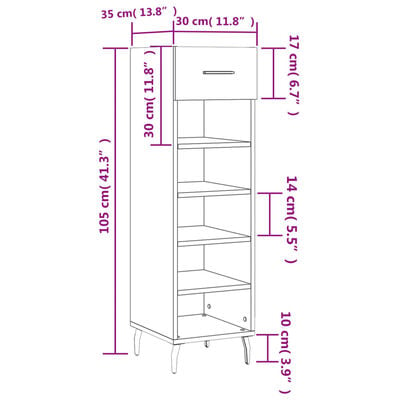 vidaXL Meuble à chaussures sonoma gris 30x35x105 cm bois d'ingénierie