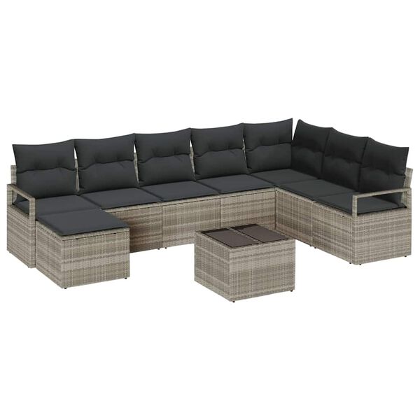 vidaXL Ensemble de Canap&eacute;s avec coussin 8 pcs Gris clair polyrotin