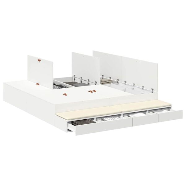 vidaXL Cadre de lit avec rangement Blanc 200 cm Bois d'ing&eacute;nierie