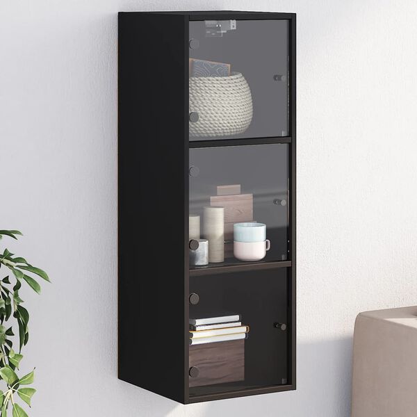 vidaXL Armoire murale avec portes en verre noir 35x37x100 cm