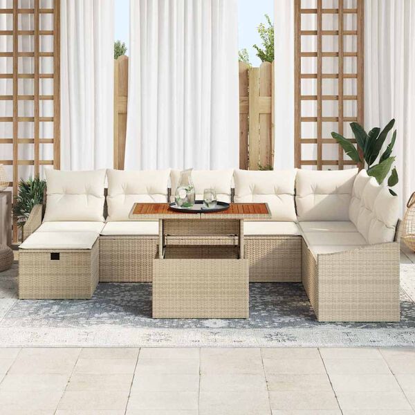 vidaXL Ensemble de canapé de jardin 9 pcs Beige Poly rotin