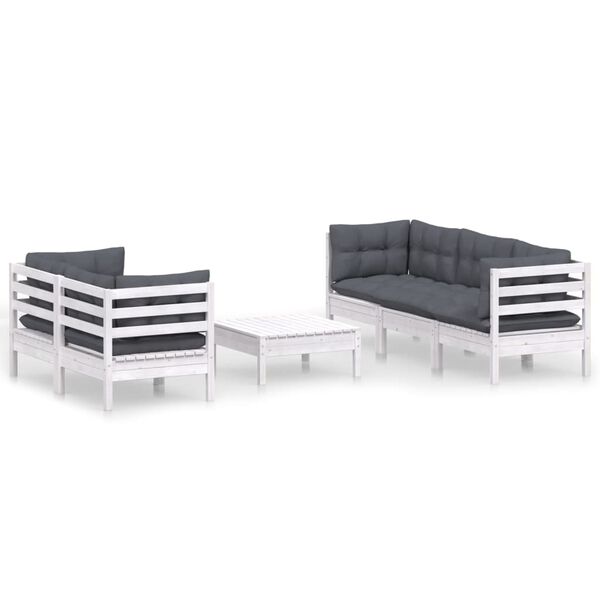 vidaXL Salon de jardin 6 pcs avec coussins anthracite bois de pin