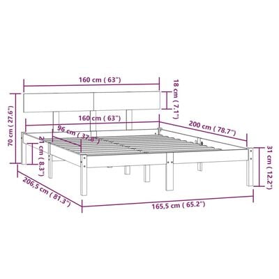 vidaXL Cadre de lit sans matelas bois massif 160x200 cm