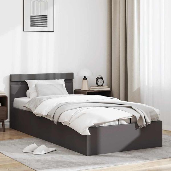 vidaXL Cadre de lit &agrave; rangement avec LED Gris Similicuir 100x200 cm