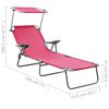 vidaXL Chaise longue avec auvent acier rose