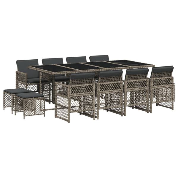 vidaXL Ensemble &agrave; manger de jardin coussins 13 pcs gris r&eacute;sine tress&eacute;e