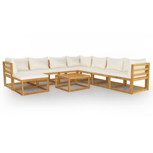 vidaXL Salon de jardin 9 pcs avec coussin Cr&egrave;me Bois d'acacia solide