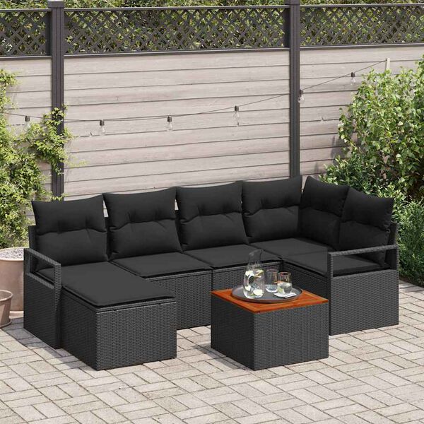 vidaXL Ensemble de canap&eacute; de jardin avec coussin 7 pcs Noir polyrotin