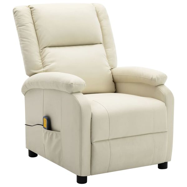 vidaXL Fauteuil de massage blanc cr&egrave;me similicuir
