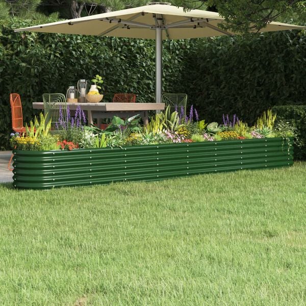 vidaXL Lit sur&eacute;lev&eacute; de jardin Acier galvanis&eacute; 332x40x36 cm Vert