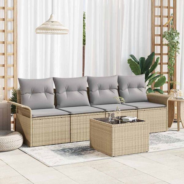 vidaXL Ensemble de canap&eacute; de jardin 5 pcs Beige et gris polyrotin