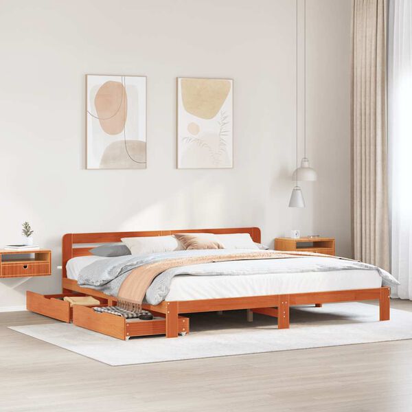 vidaXL Cadre de lit sans matelas cire marron 200x200cm bois pin massif