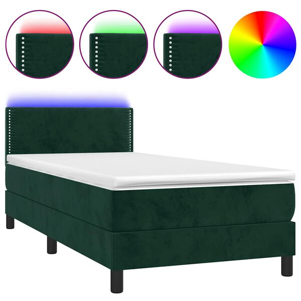 vidaXL Sommier &agrave; lattes de lit avec matelas et LED Vert fonc&eacute; 80x200cm