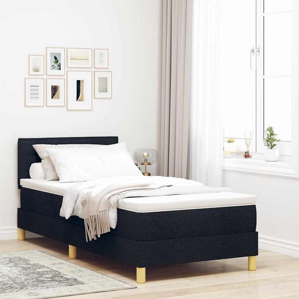 vidaXL Lit &agrave; ressorts avec matelas Noir 90 x 190 cm tissu
