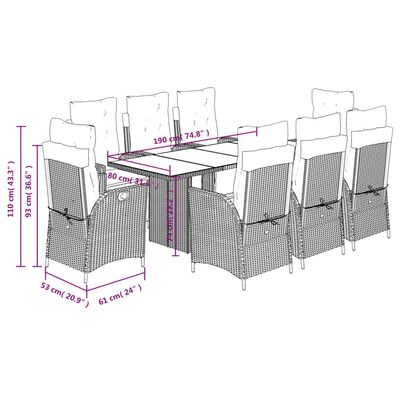 vidaXL Ensemble à manger de jardin et coussins 9 pcs marron poly rotin