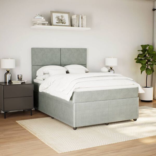 vidaXL Sommier &agrave; lattes de lit et matelas Gris clair 140x200cm Velours