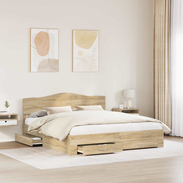 vidaXL Cadre de lit Ch&ecirc;ne Sonoma 180 x 200 cm Bois d'ing&eacute;nierie