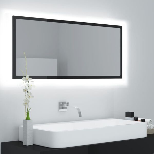 vidaXL Miroir LED salle de bain Noir brillant 100x8,5x37 cm Acrylique