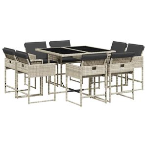 vidaXL Ensemble &agrave; manger de jardin et coussins 9 pcs gris clair rotin